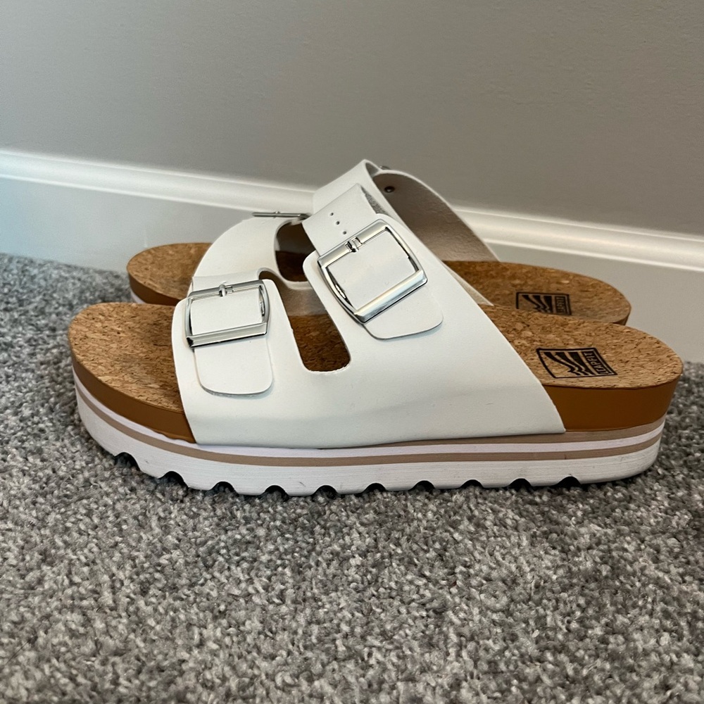 White Double Buckle Platform Sandals